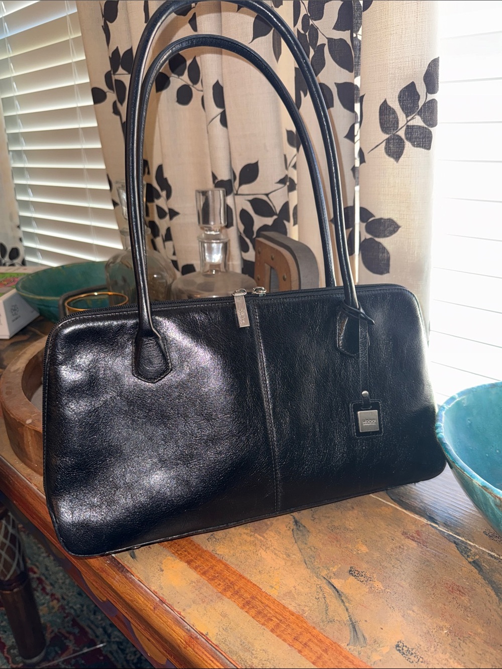 HOBO International Black Leather East West Satchel Shoulder Bag Red Interior